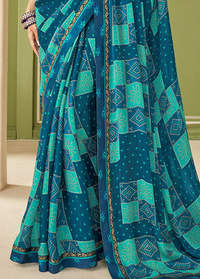 Multicolor Georgette Saree With Blouse Piece