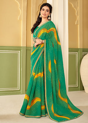 Green Georgette Saree With Blouse Piece