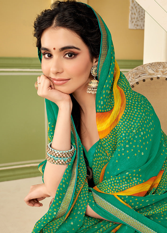 Green Georgette Saree With Blouse Piece