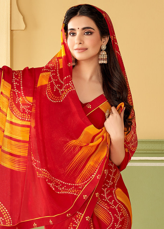 Red Georgette Saree With Blouse Piece