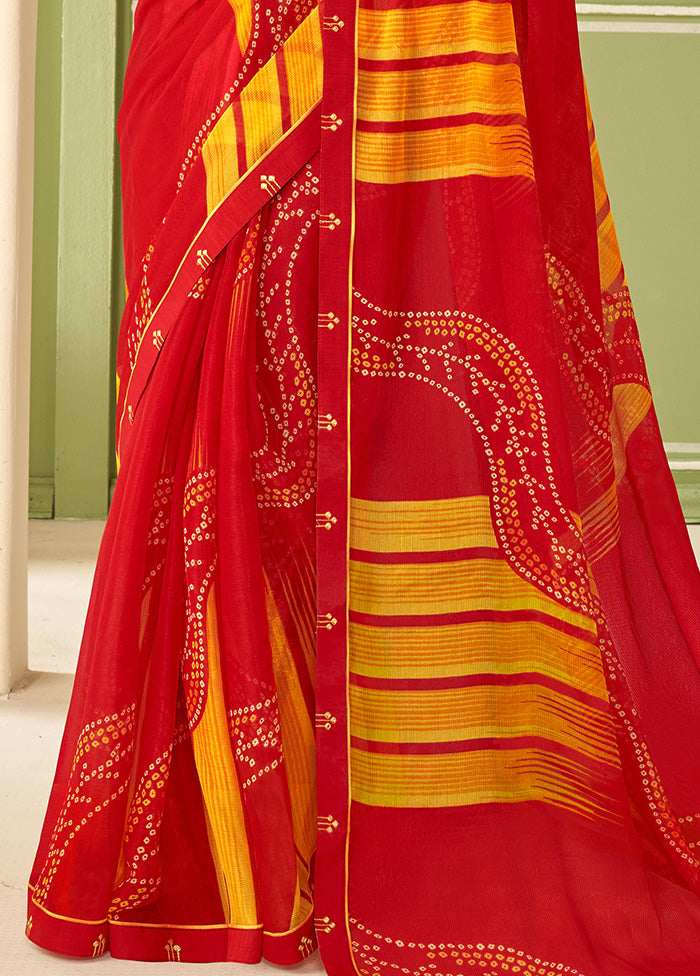 Red Georgette Saree With Blouse Piece