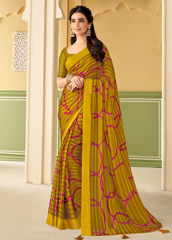 Mehendi Georgette Saree With Blouse Piece