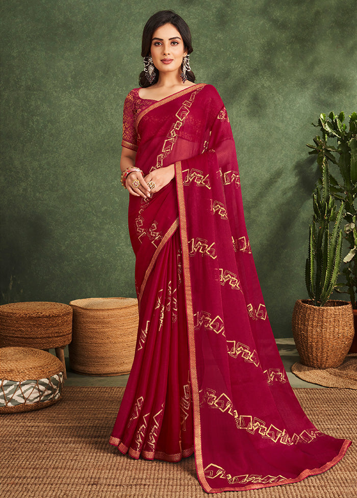 Maroon Georgette Saree With Blouse Piece