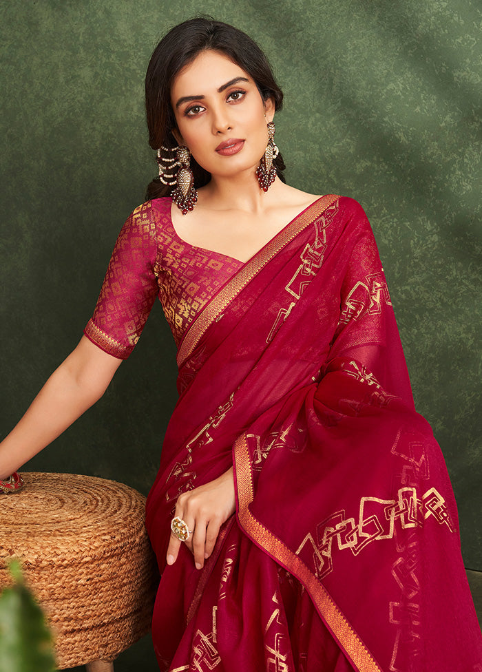 Maroon Georgette Saree With Blouse Piece