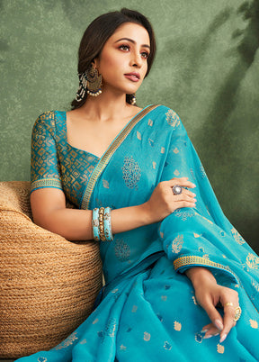 Sky Blue Georgette Saree With Blouse Piece