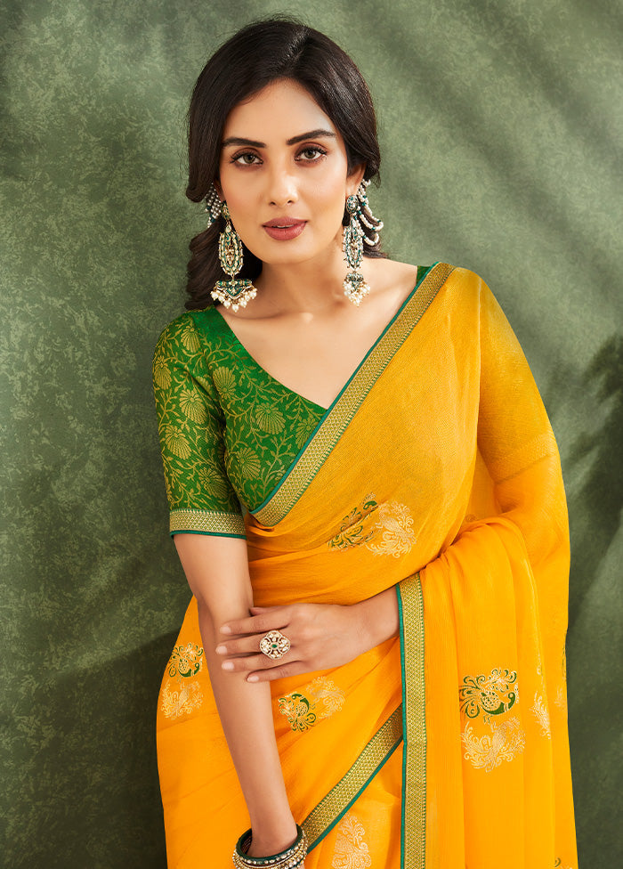 Yellow Georgette Saree With Blouse Piece