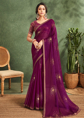 Wine Georgette Saree With Blouse Piece