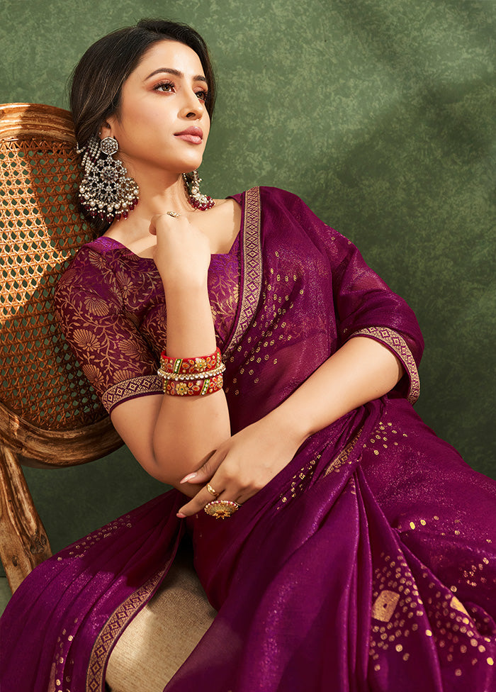 Wine Georgette Saree With Blouse Piece