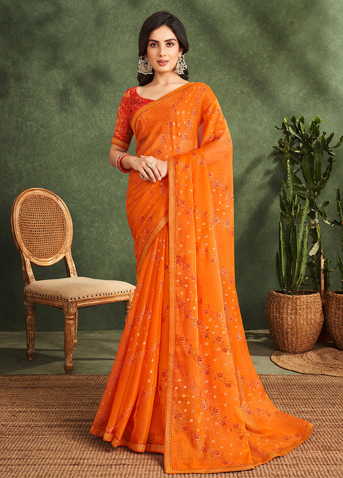 Orange Georgette Saree With Blouse Piece