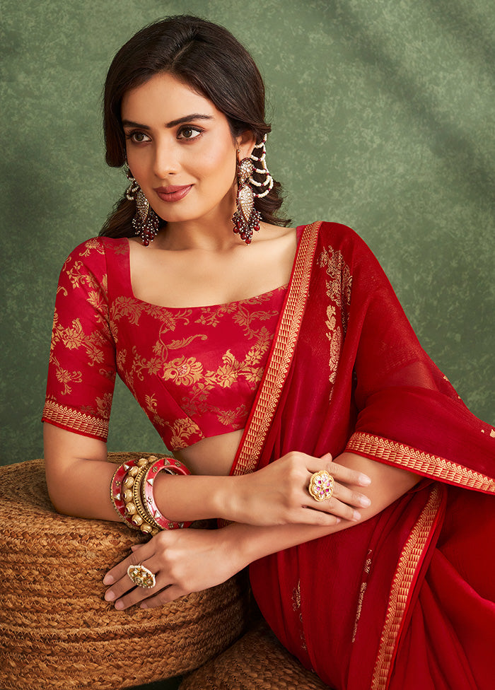 Red Georgette Saree With Blouse Piece