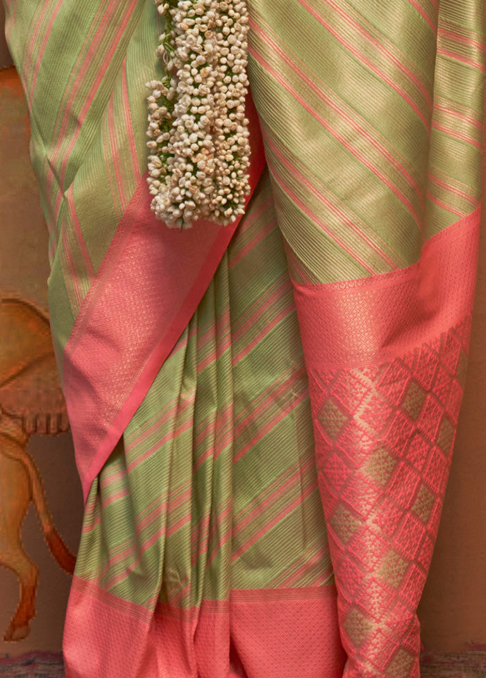 Pista Green Dupion Silk Saree With Blouse Piece