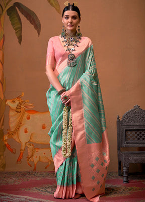 Turquoise Dupion Silk Saree With Blouse Piece