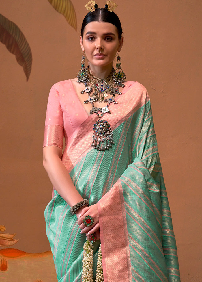 Turquoise Dupion Silk Saree With Blouse Piece