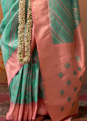 Turquoise Dupion Silk Saree With Blouse Piece