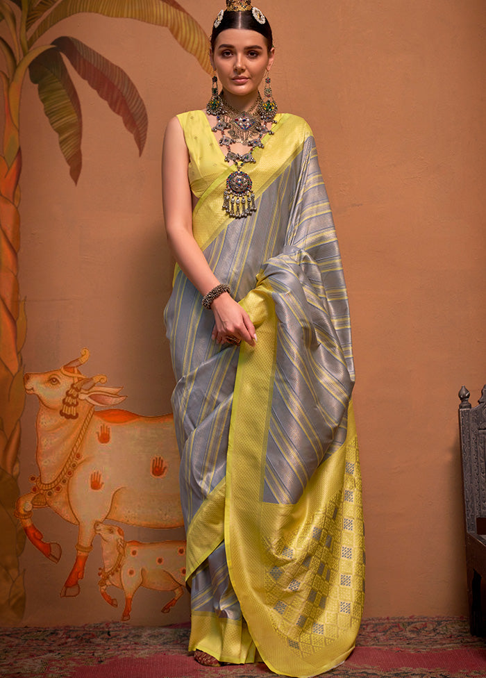 Grey Dupion Silk Saree With Blouse Piece