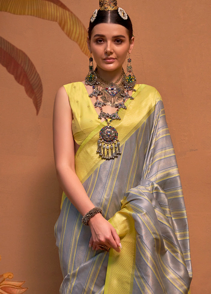 Grey Dupion Silk Saree With Blouse Piece