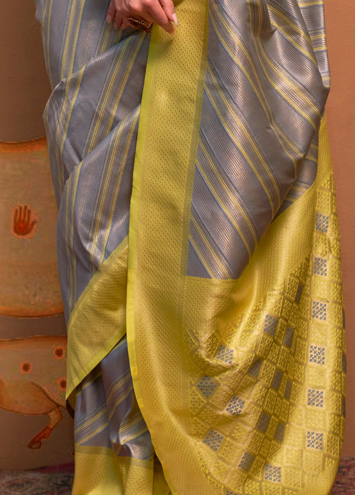 Grey Dupion Silk Saree With Blouse Piece