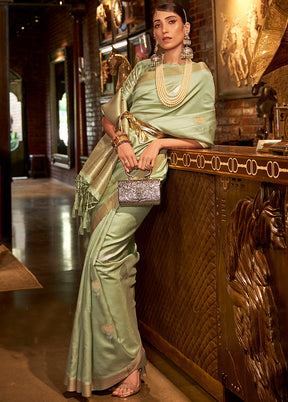 Sea Green Spun Silk Saree With Blouse Piece