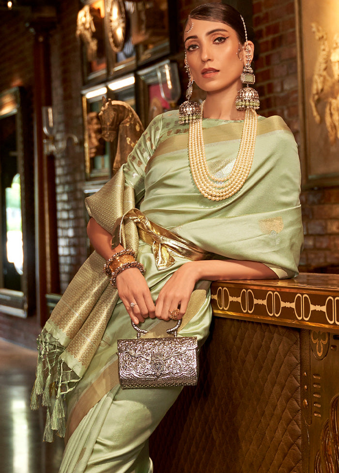 Sea Green Spun Silk Saree With Blouse Piece