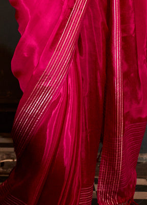 Pink Satin Silk Saree With Blouse Piece