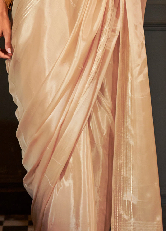 Cream Satin Silk Saree With Blouse Piece