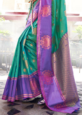 Green Dupion Silk Saree With Blouse Piece