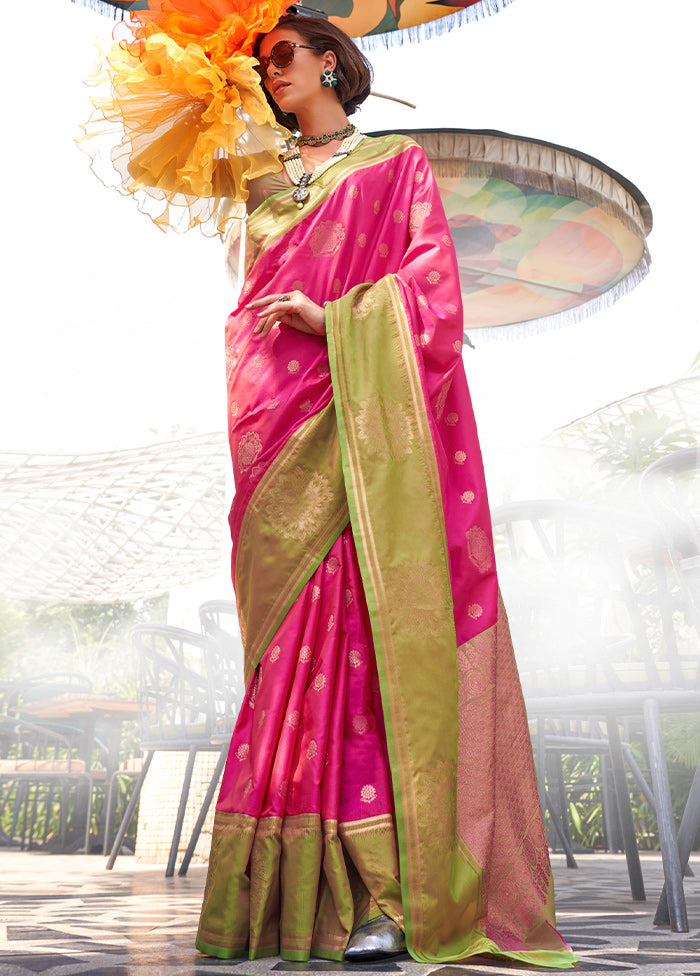 Pink Dupion Silk Saree With Blouse Piece