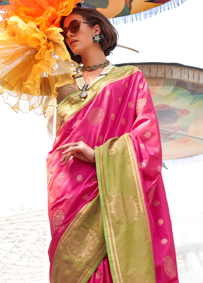 Pink Dupion Silk Saree With Blouse Piece