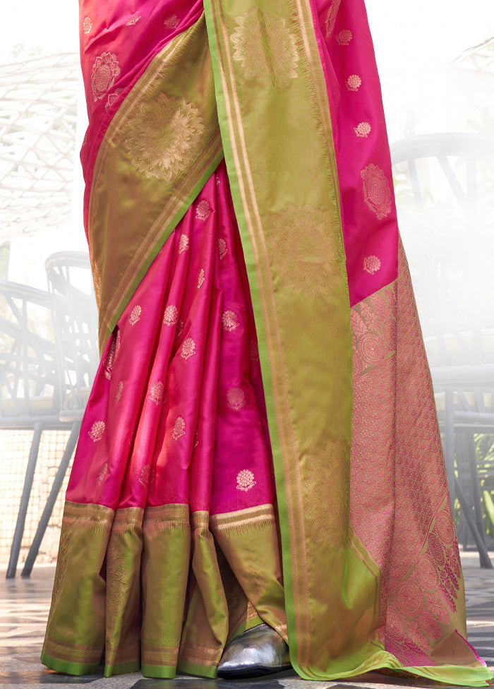 Pink Dupion Silk Saree With Blouse Piece