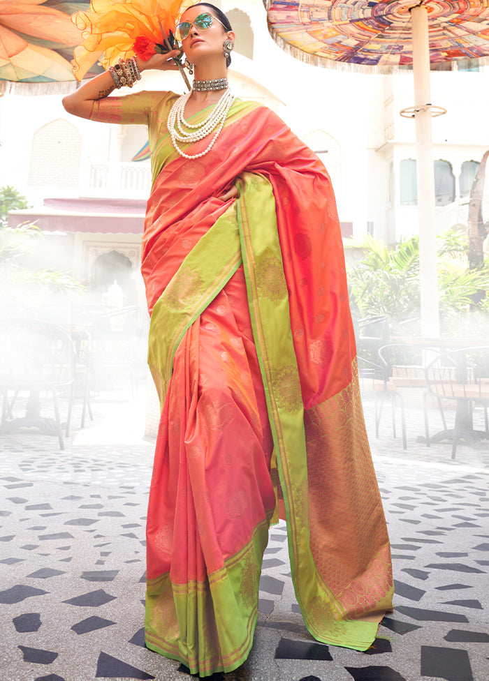 Orange Dupion Silk Saree With Blouse Piece