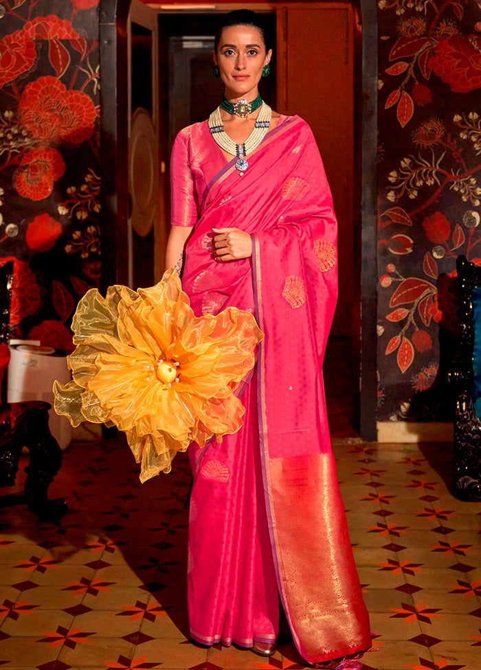 Pink Dupion Silk Saree With Blouse Piece