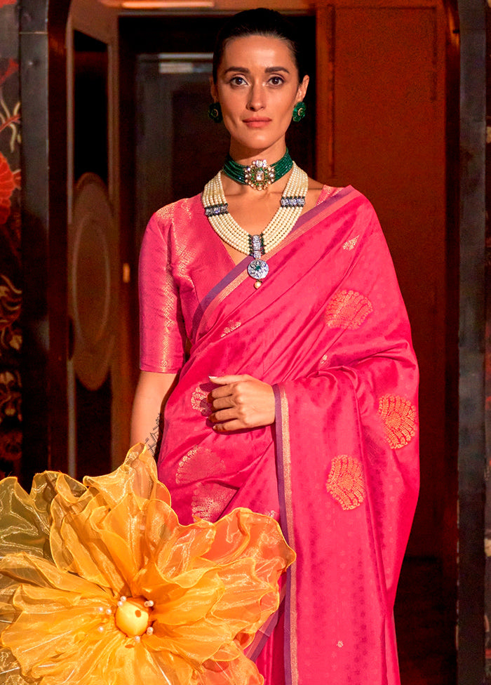 Pink Dupion Silk Saree With Blouse Piece