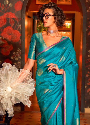 Blue Dupion Silk Saree With Blouse Piece