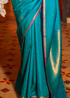 Blue Dupion Silk Saree With Blouse Piece