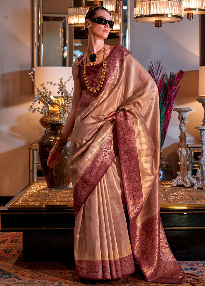 Brown Spun Silk Saree With Blouse Piece