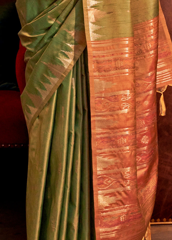 Green Tussar Silk Saree With Blouse Piece