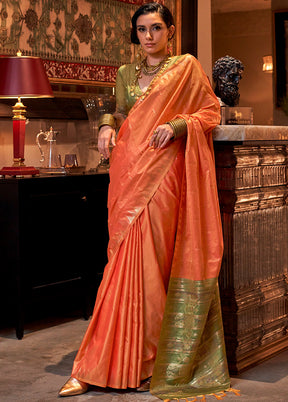 Orange Tussar Silk Saree With Blouse Piece