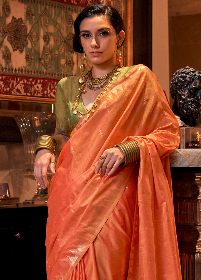 Orange Tussar Silk Saree With Blouse Piece