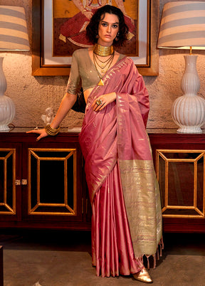 Pink Tussar Silk Saree With Blouse Piece