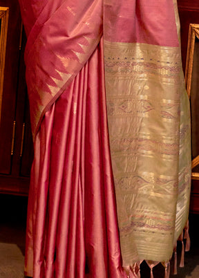 Pink Tussar Silk Saree With Blouse Piece