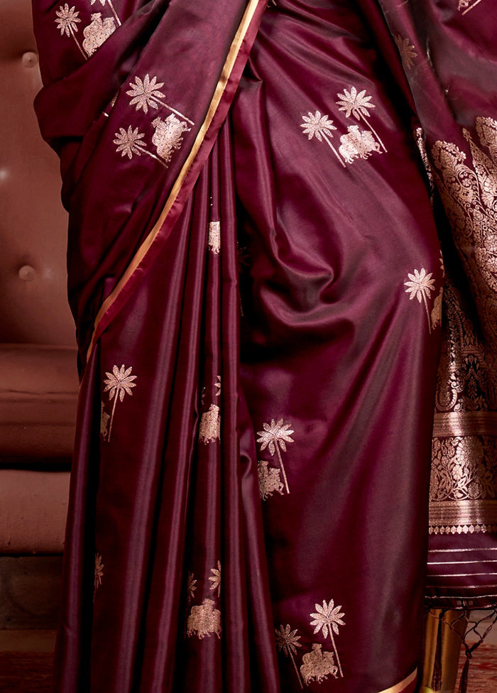 Wine Spun Silk Saree With Blouse Piece