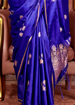 Electric Blue Spun Silk Saree With Blouse Piece