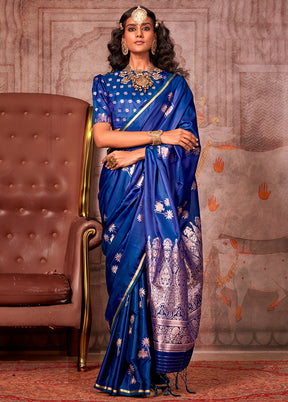 Blue Spun Silk Saree With Blouse Piece