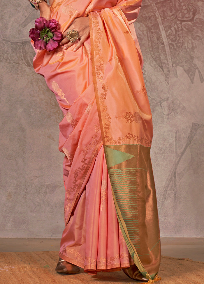 Orange Spun Silk Saree With Blouse Piece