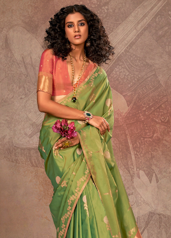 Green Spun Silk Saree With Blouse Piece