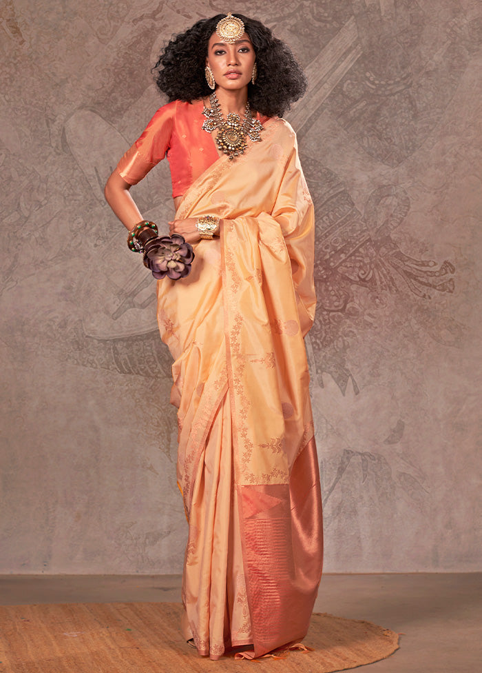 Cream Spun Silk Saree With Blouse Piece