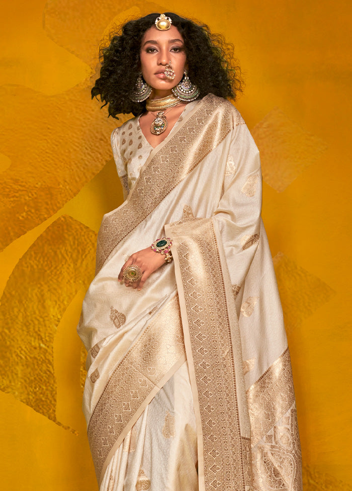 White Spun Silk Saree With Blouse Piece