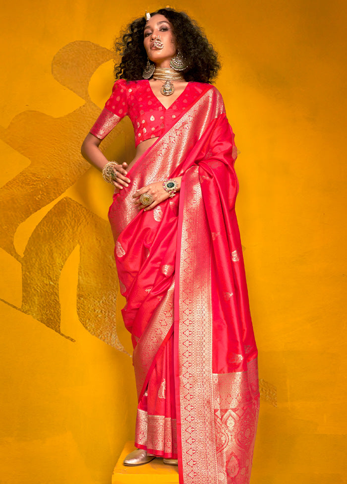 Pink Spun Silk Saree With Blouse Piece