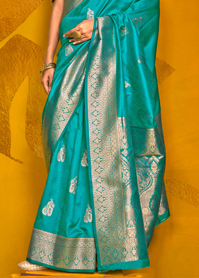 Turquoise Spun Silk Saree With Blouse Piece