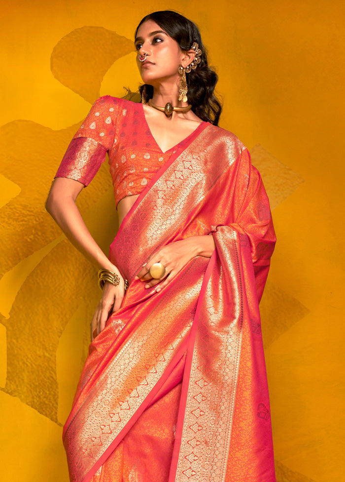 Orange Spun Silk Saree With Blouse Piece